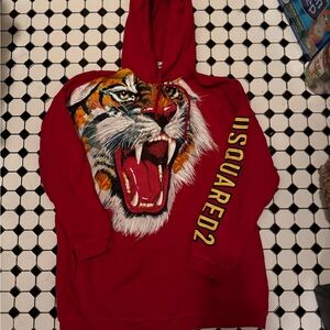 Dsquared Red Hoodie dress with Tiger Graphic